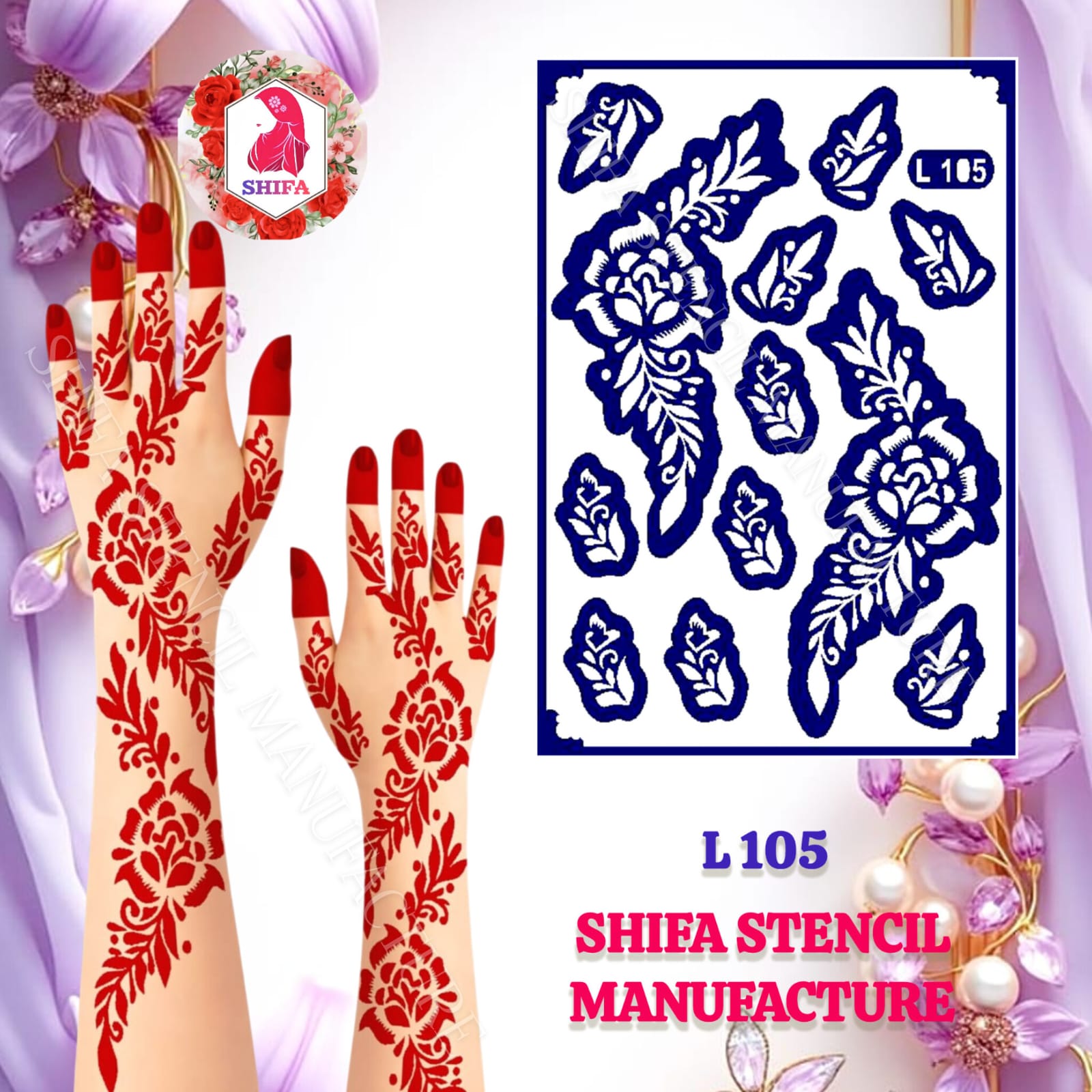 L105 Floral Arabic Design  Sticker Overview  Henna Stencil - Shifa Stencil